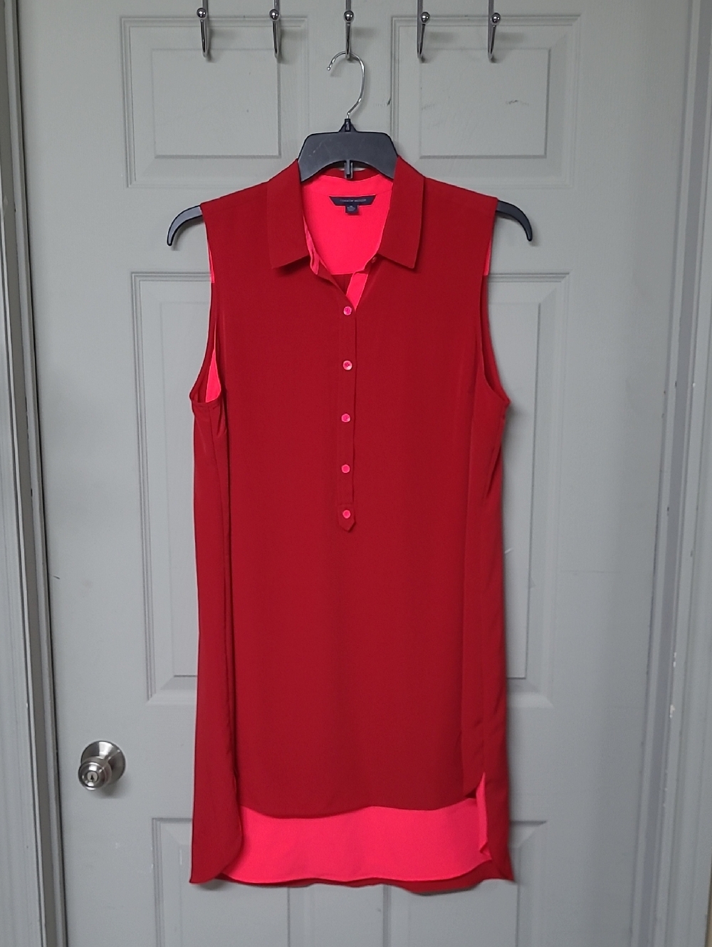 Tommy Hilfiger Red/Coral Sleeveless Collared Mini Dress Size XL Like New